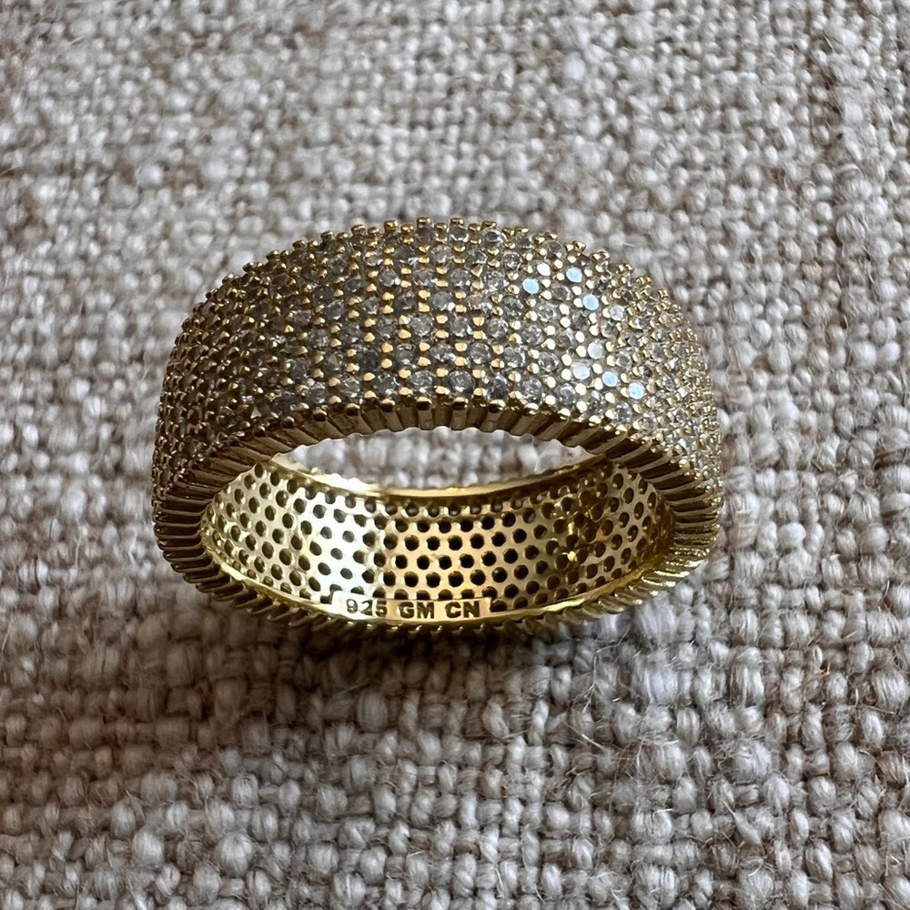 Gold over sterling silver Pavé Wide Band Ring - Elegant Women's Jewelry - Picture 3 of 3